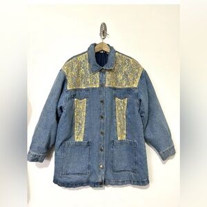 Cervelle Denim Chore Coat Medium Quilted Jacket‎ Gold Lace Vintage Cottagecore